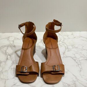 Lucky Brand | Women’s Jodella Buckle Wedge Sandals | Tan Leather | Size 8.5M